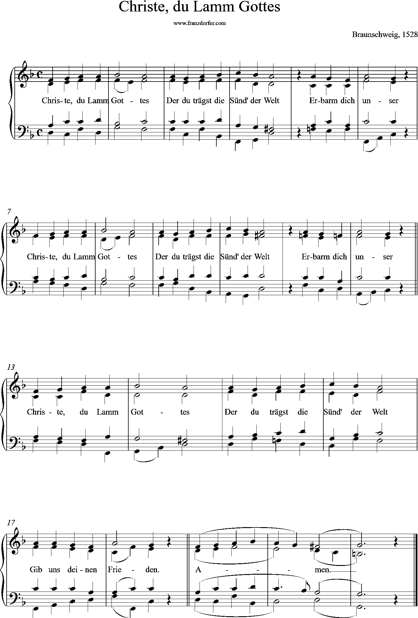 Chor-, Orgelnoten, d-moll, Christe du Lamm Gottes